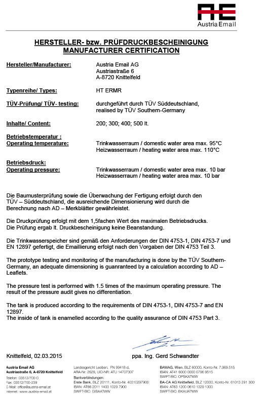 AUSTRIA EMAIL: CERTIFICATE BOILERS ERMR