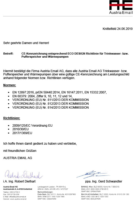 AUSTRIA EMAIL: ECO DESIGN CERTIFICATE