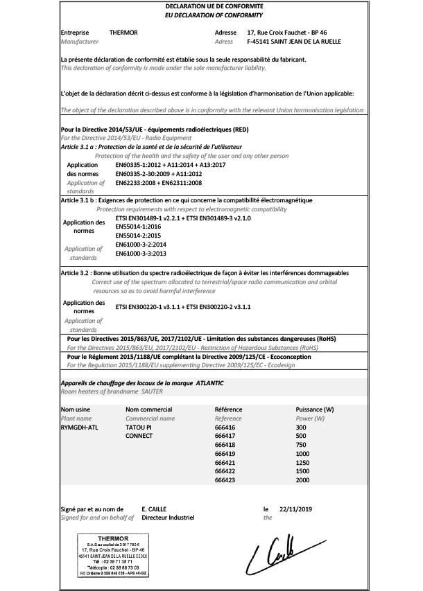 ATLANTIC: DECLARATION OF CONFORMITY TATOU DIGITAL IO CONTROL NEW