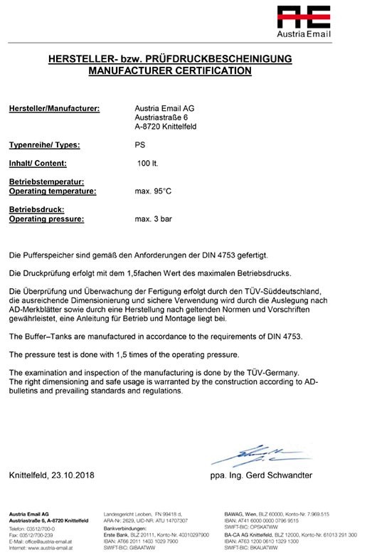 AUSTRIA EMAIL: PS 100 CERTIFICATE