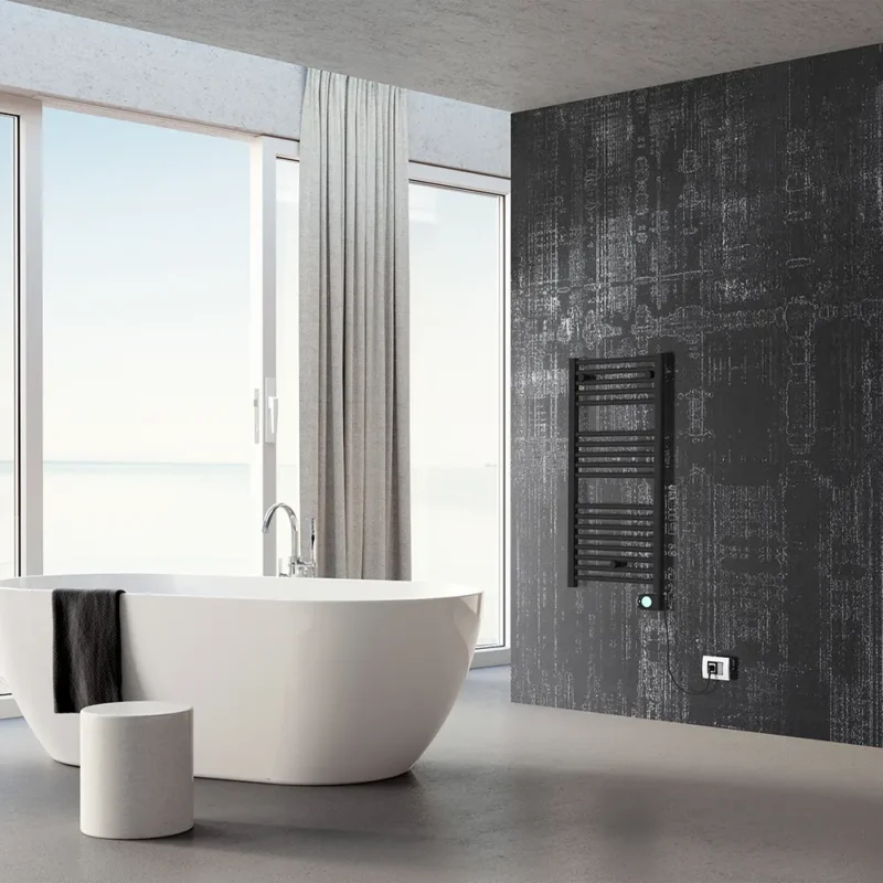 Купи онлайн Electric towel rail Crystal E-JADE MATT BLACK 500 W, 920x480 mm на цена 229.57 € Electric towel rail Crystal E-JADE MATT BLACK 500 W, 920x480 mm цена - Bathroom heating | BGR Group